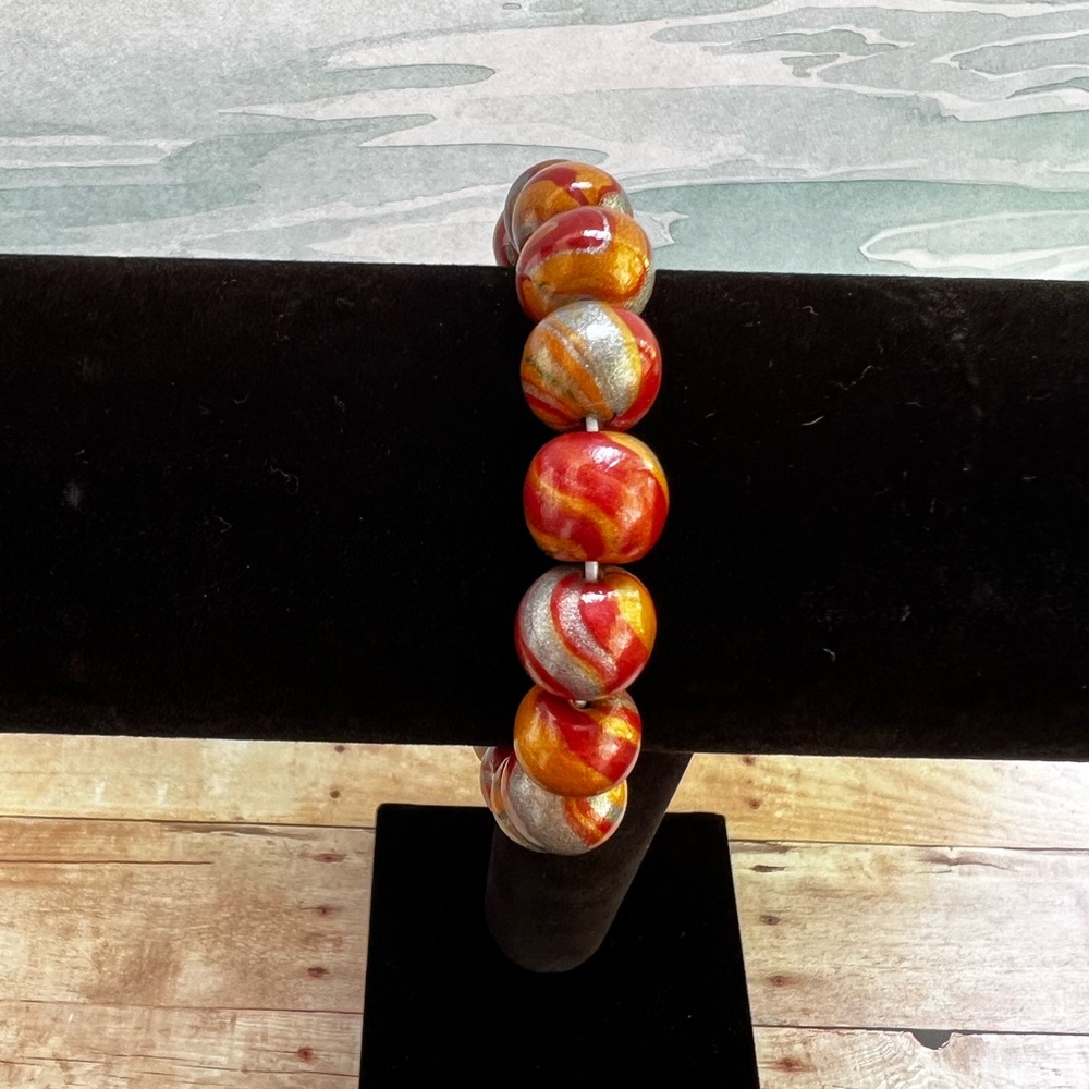 Elegant Red, Silver and Gold Beaded Bracelet